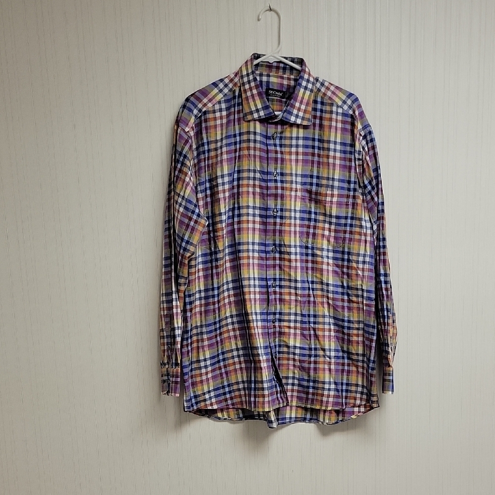 St Croix Made In Italy Multicolor Plaid Button Down Shirt Men's XXL cotton